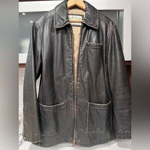 Orvis Distressed Leather Barn/Long Bomber Jacket